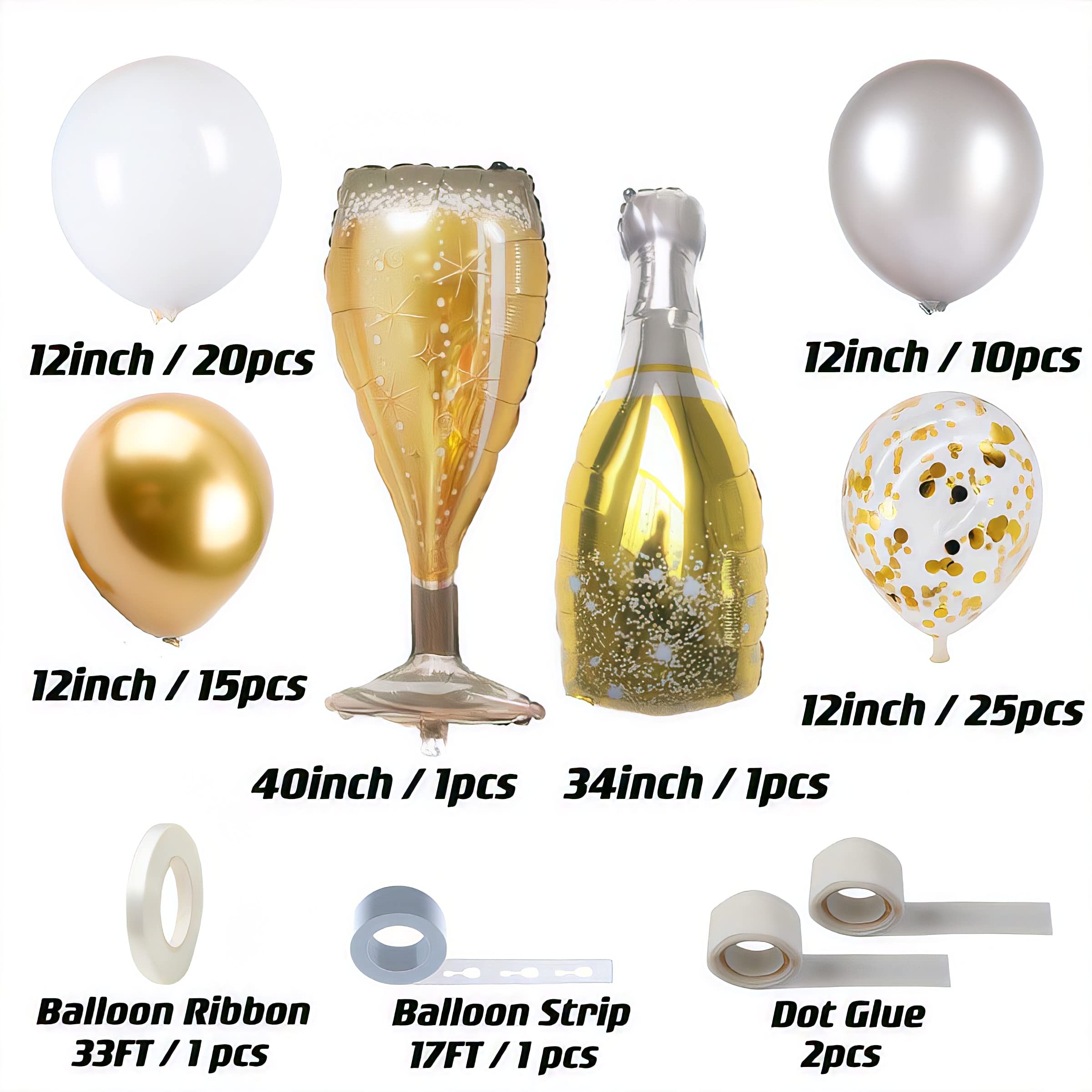 Champagne Bottle Balloon Garland Arch Kit， Happy New Year Decorations, for Store Opening Birthday Wedding Baby Shower Bachelorette Anniversary Party