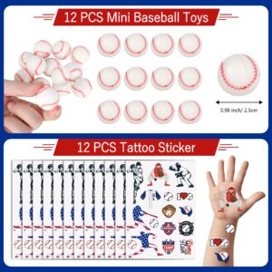 Erweicet Baseball Party Favors Set 72 PCS Baseball Slap Straws Silicone Bracelets Tattoo Stickers Mini Bouncy Balls Toy for Goodie Bag Fillers Baseball Themed Birthday Party Supplies