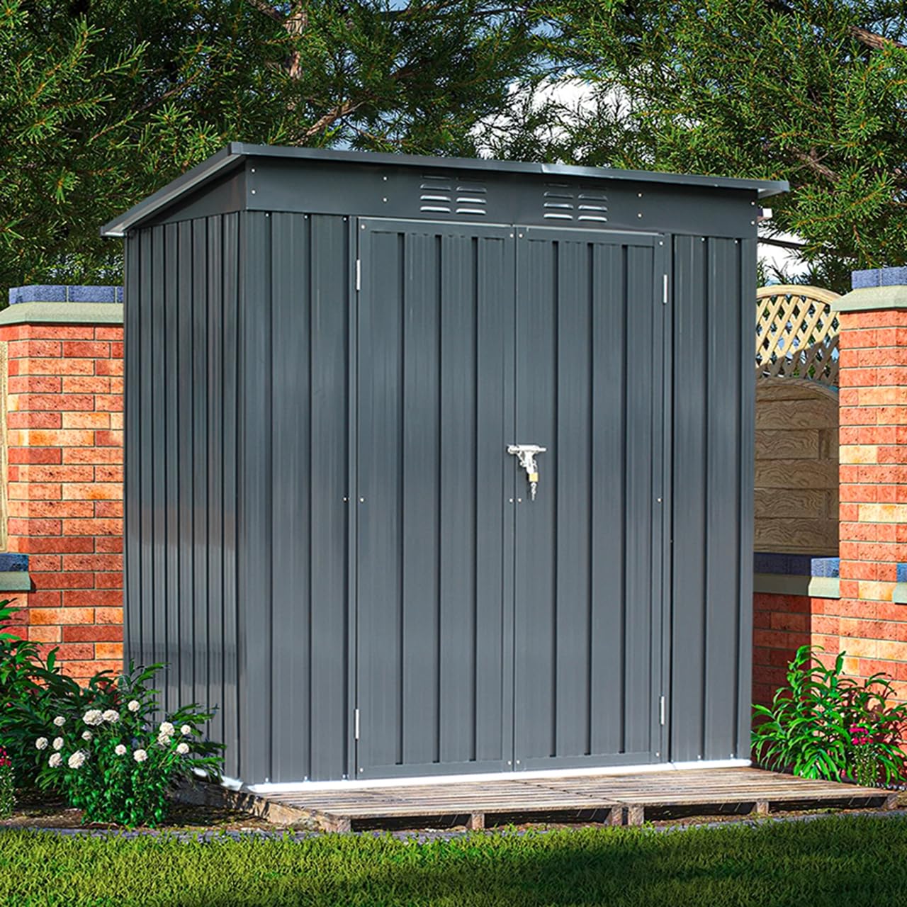 Outdoor Storage Shed 8x6 FT Outdoor Shed,Backyard Shed Garden Shed Metal Shed with Lockable Door,Storage House for Backyard Garden Patio and Lawn,Perfect to Store Tools,Bike Accessories,Lawn Mower