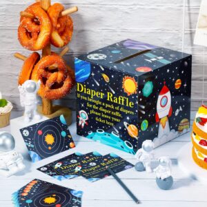 50 Pcs Diaper Raffle Tickets Outer Space Themed Baby Shower Game Home Party Decorations Rocket Universe Outer Space Box with Cards for Boys Baby Party Decorations Diaper Raffle Sign Box