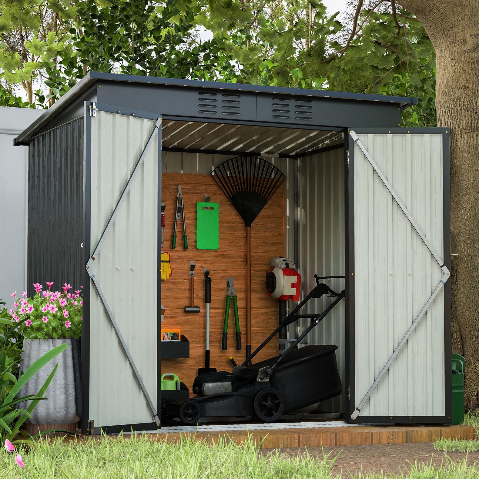 Outdoor Storage Shed 8x6 FT Outdoor Shed,Backyard Shed Garden Shed Metal Shed with Lockable Door,Storage House for Backyard Garden Patio and Lawn,Perfect to Store Tools,Bike Accessories,Lawn Mower