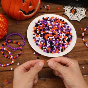 UPINS 1500 Pcs Halloween Beads for Jewelry Making Bracelets Crafts 6mm Halloween Spacer Hair Pony Beads Round Plastic Small Charms Orange Purple Black White DIY for Necklace Supplies