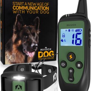 INVIROX Shock Collar for Large Dog [Spark K9] 124 Levels with Remote 1100yd Range, Night-Light Mode for Medium Dogs IP67 Waterproof Training Collar for Dogs