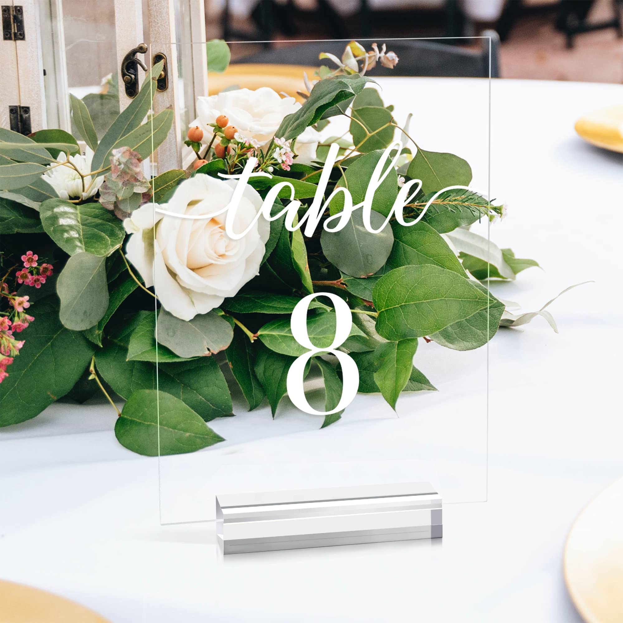 5x7 Inch Wedding Table Numbers 1-10 with Stands- JINMURY Clear Acrylic Table Numbers Printed Calligraphy Font, Acrylic Sign Wedding Table Numbers with Holder Base for Wedding Party Reception