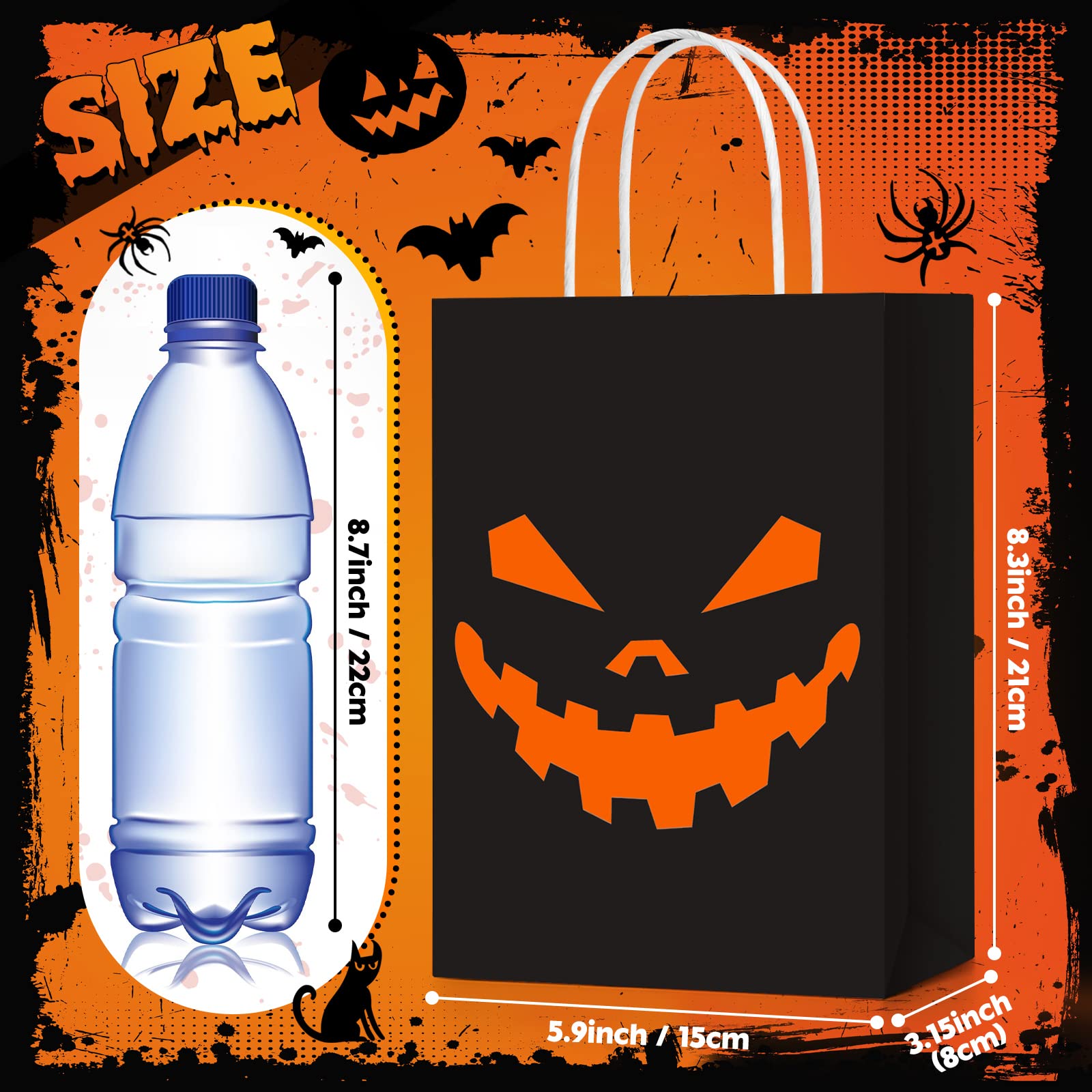 24 Pcs Halloween Treat Bags Halloween Paper Gift Bags with Handles Candy Bags Goodie Bags for Holiday Treats Snacks Halloween Party Favors Supplies (Bright Style)