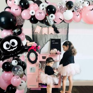 Halloween Balloon Arch Garland Kit, 124 Pcs18" 10" 5" Black Pink Balloons Big Bat Foil Balloon with 3D PVC Bat Halloween Decorations for Halloween Baby Shower Halloween Party Supplies