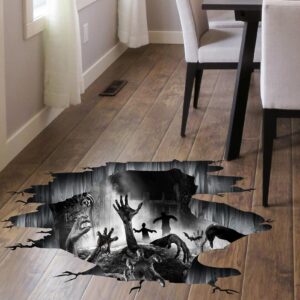 3D Halloween Floor Decals Ghost Hands Scratching Wall Floor Stickers Art Decorations, Spooky Hands Bats Zombie Floor Posters Removable Floor Murals for Bedroom Living Room