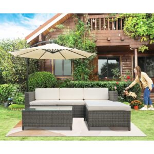 May in Color 5 Piece Outdoor Patio Sectional Furniture Set, Weather Resistant Rattan Outside Couch, Waterproof Conversation Sofa for Balcony, Porch, Backyard, Deck, Garden,Beige