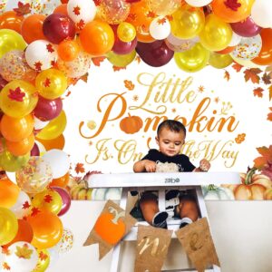 Little Pumpkin Baby Shower Decorations, Little Pumpkin Balloon Garland Arch Kit with Little Pumpkin Photography Backdrop Banner for Fall Theme Little Pumpkin Baby Shower Party Decorations