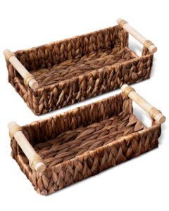 toilet paper basket for back of toilet - set of two small, wicker, hyacinth bathroom baskets for toilet paper and towel storage (color: medium brown)