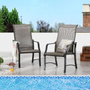 LOKATSE HOME Dining Chairs with High Backrest Outdoor Metal Furniture for Garden Patio Pool Yard, Grey