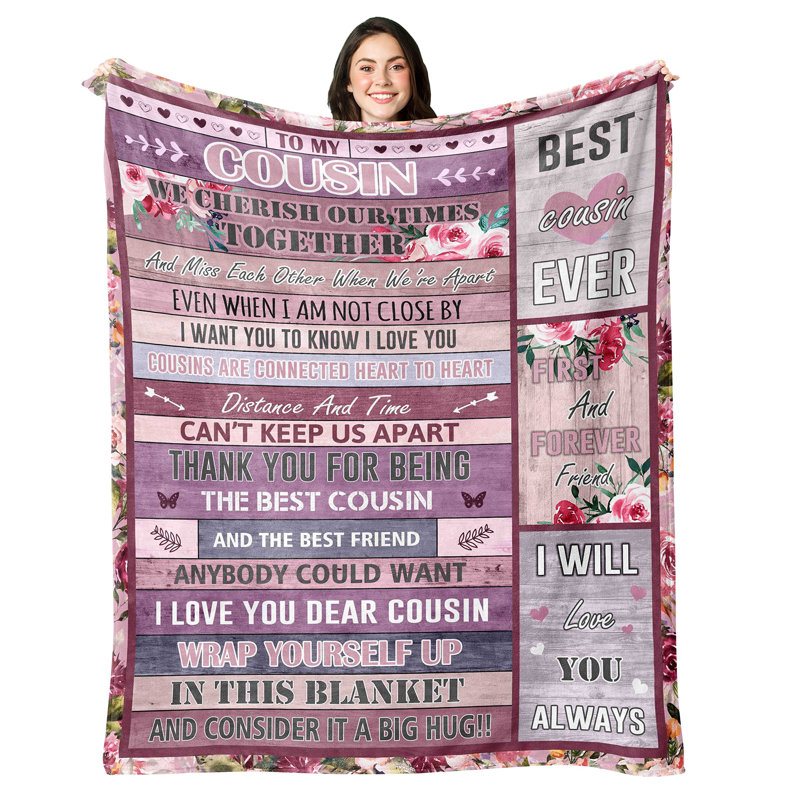 Basiole Cousin Gifts for Women Blanket, Best Cousin Gifts, Gifts for Cousins Female, Cousins Make The Best Friends - to My Favorite Cousin Birthday, Graduation Gift Throw Blankets 60"X50"