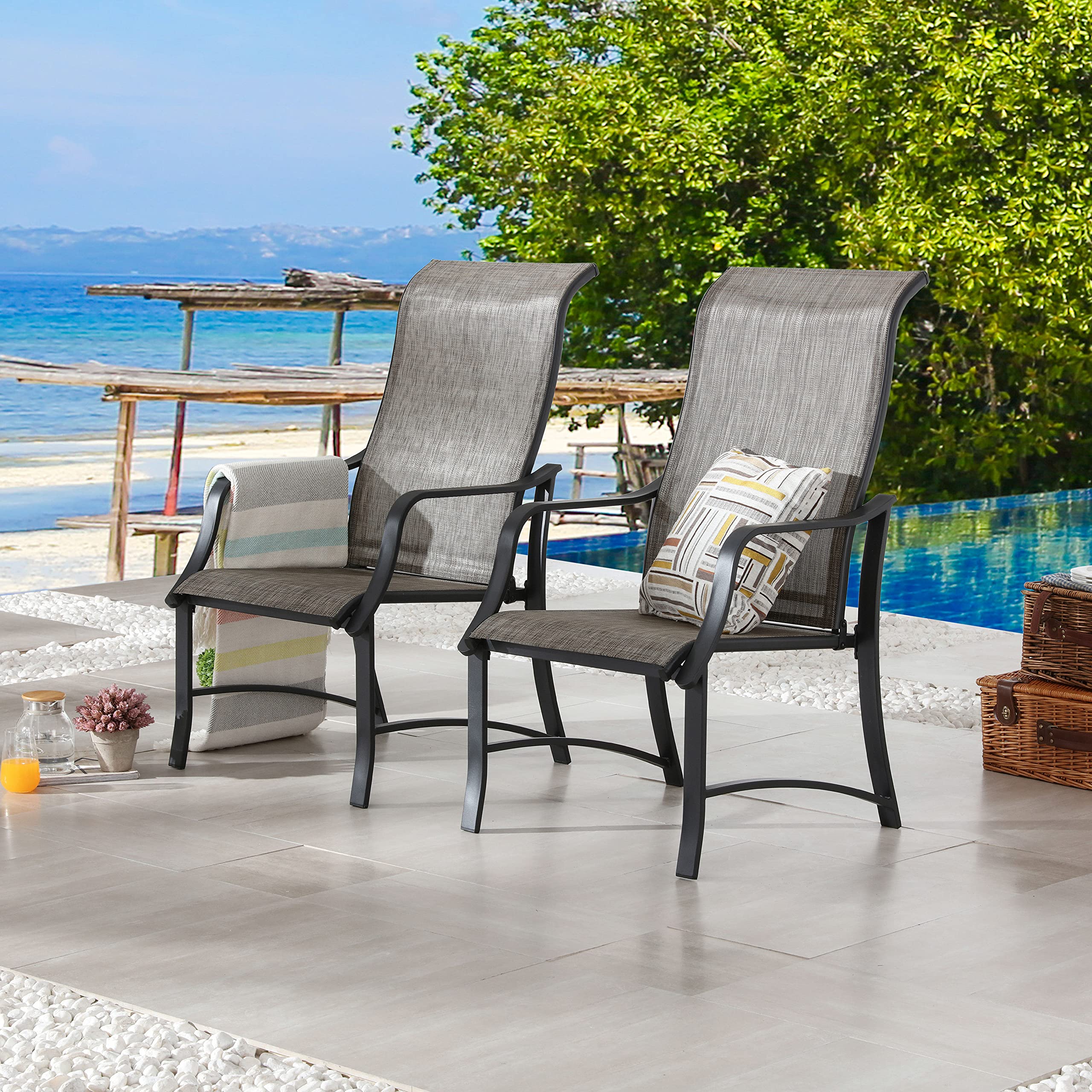 LOKATSE HOME Dining Chairs with High Backrest Outdoor Metal Furniture for Garden Patio Pool Yard, Grey