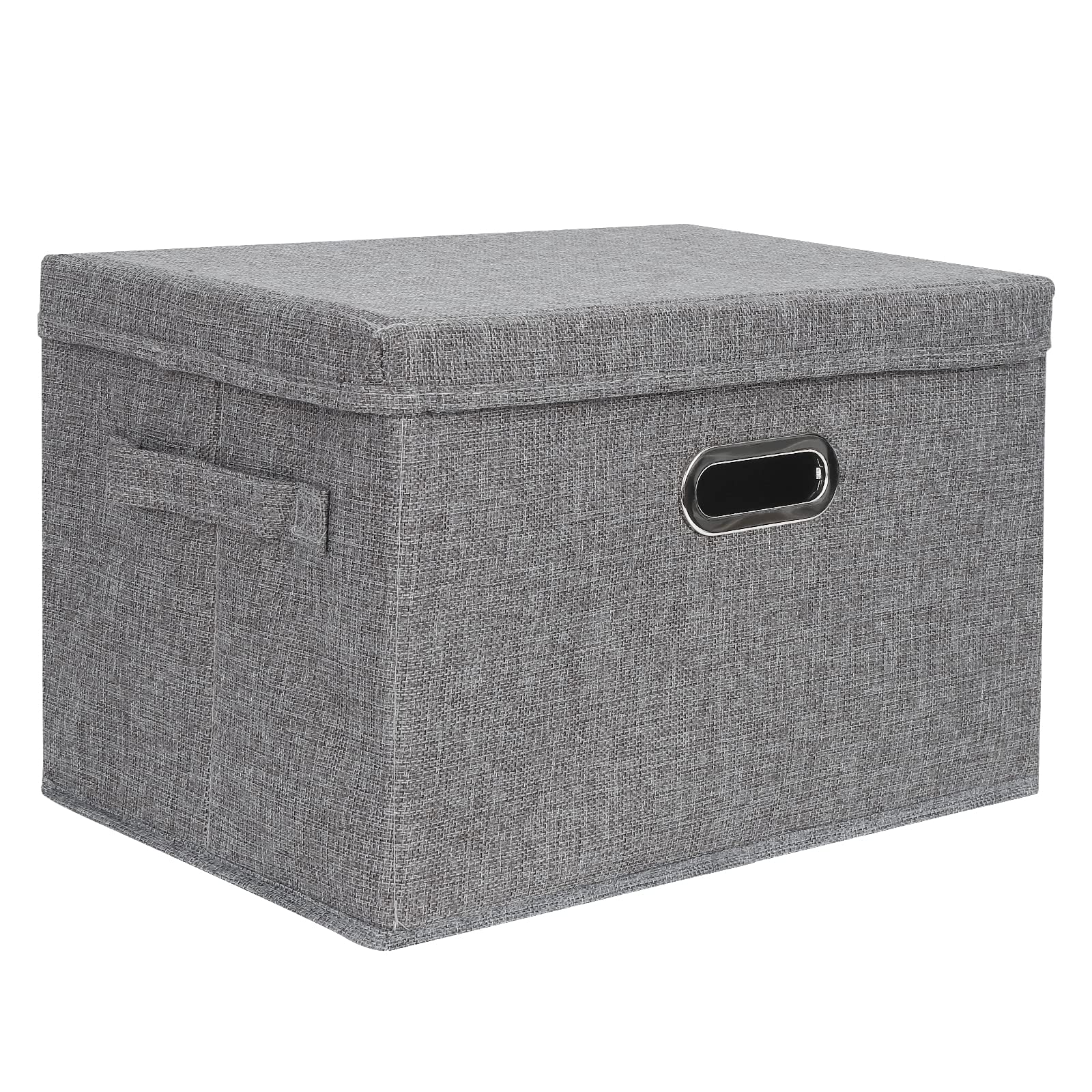 DAYARD Foldable Storage Boxes with Lids Linen Fabric Stackable Storage Bins Organizer Containers Baskets Cube with Cover for Closet Office Nursery, Grey (15 x 10 x 10)