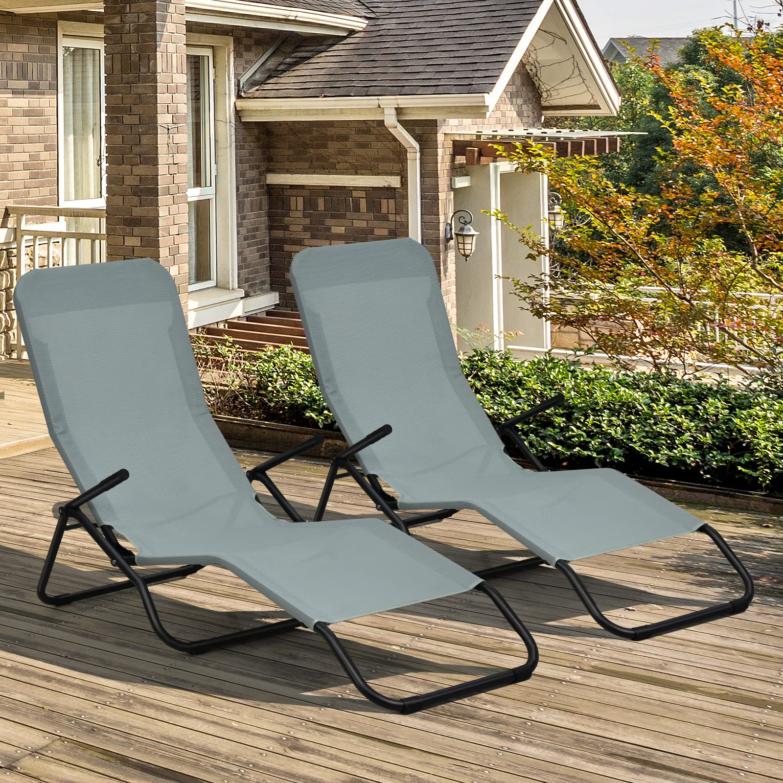 Tangkula Outdoor Chaise Lounge Chair Set of 2,Zero Gravity Folding Stackable Reclining Chair with Comfortable Armrest & Non-Slip Foot Pads,for Beach Backyard Poolside and Deck,Sun-Chair