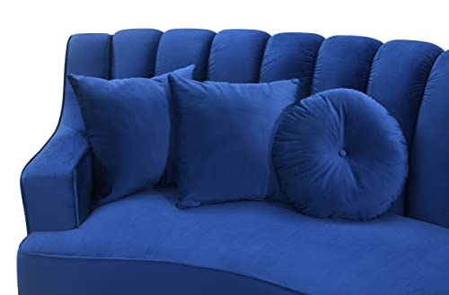 Legend Furniture Velvet Curved Sectional Round-Shaped Couch for Living Room Standard Sofa, 142", Blue