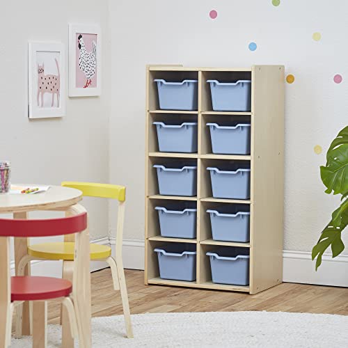 ECR4Kids Streamline 10 Cubby Tray Cabinet with Scoop Front Storage Bins, 5x2, Classroom Furniture, Powder Blue