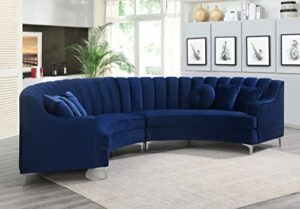 legend furniture velvet curved sectional round-shaped couch for living room standard sofa, 142", blue