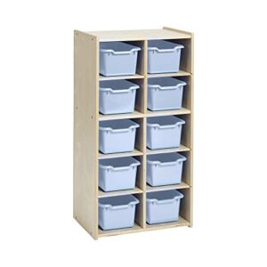 ecr4kids streamline 10 cubby tray cabinet with scoop front storage bins, 5x2, classroom furniture, powder blue