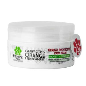 hempz petz dog paw balm, creamy citrus orange & red raspberry herbal protective balm, 2 oz.