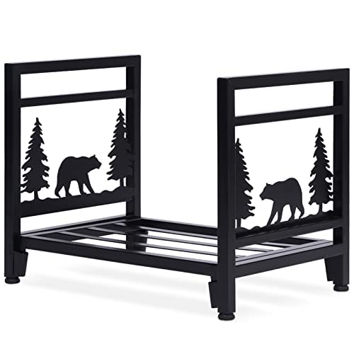 MYFIREPLACEDIRECT Firewood Rack, Heavy Duty Steel, Black, 19 x 13 x 14.8 in, Perfect for Fireplace, Stove, Fire Pit