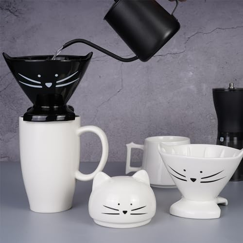 Koolkatkoo Pour Over Coffee Dripper Non-Electric Pour Over Coffee Maker Easy Manual Coffee Drip Single Cups Ceramic Brewing Accessories Coffee Gifts Cat Lovers Gifts Coffee Lovers Gifts Black