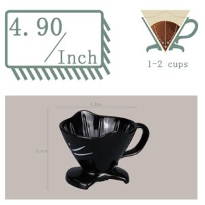 Koolkatkoo Pour Over Coffee Dripper Non-Electric Pour Over Coffee Maker Easy Manual Coffee Drip Single Cups Ceramic Brewing Accessories Coffee Gifts Cat Lovers Gifts Coffee Lovers Gifts Black