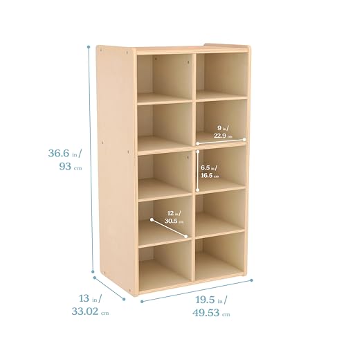 ECR4Kids Streamline 10 Cubby Tray Cabinet with Scoop Front Storage Bins, 5x2, Classroom Furniture, Powder Blue