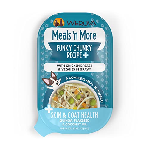 Weruva Meals 'n More Natural Wet Dog Food, Funky Chunky Plus Skin & Coat Health, 3.5oz Cup (Pack of 12)