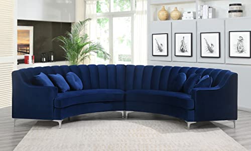 Legend Furniture Velvet Curved Sectional Round-Shaped Couch for Living Room Standard Sofa, 142", Blue