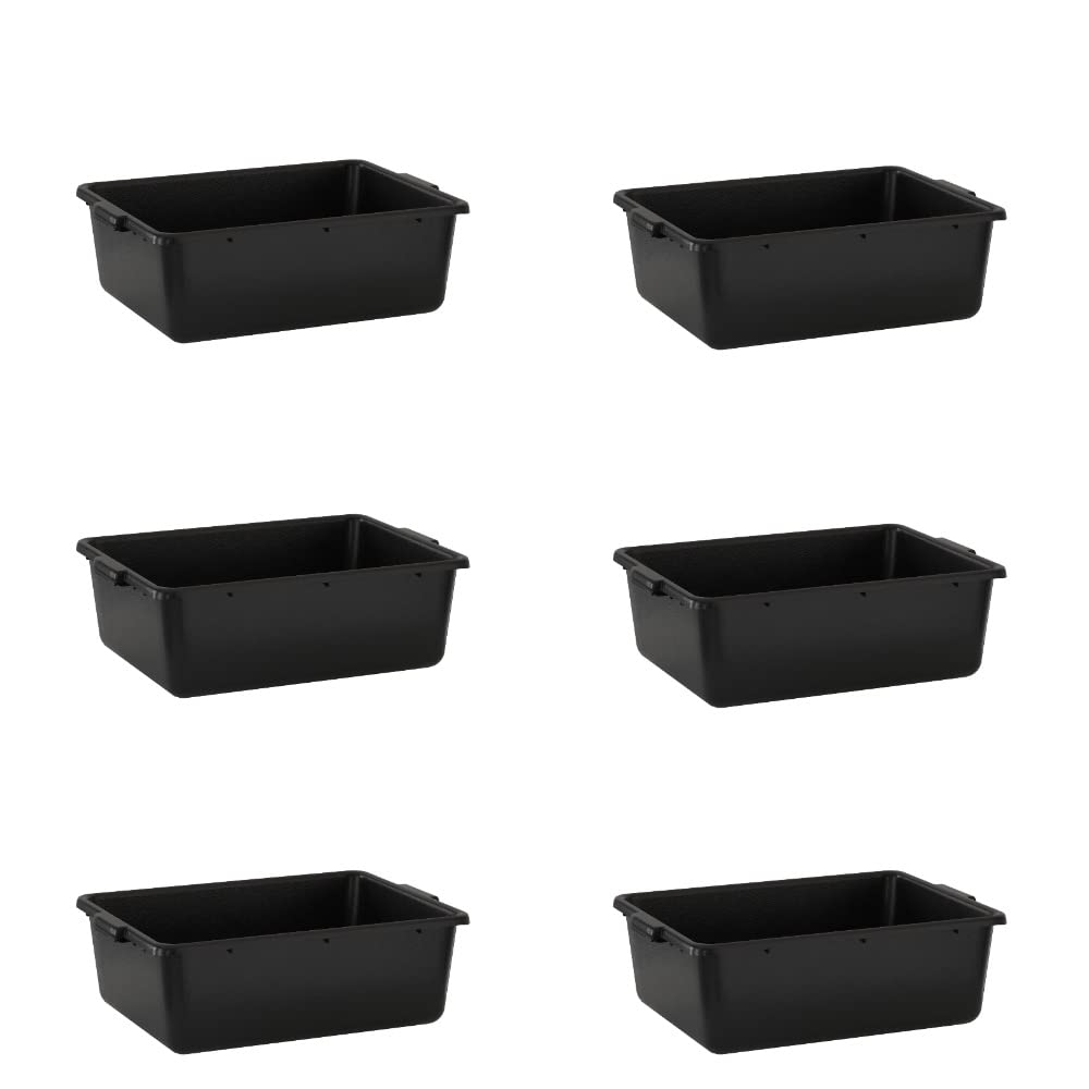 Krollen Industrial 6-Pack 20" x 15" x 7" 9 Gallon Black Polypropylene Plastic Bus Tub/Bus Box