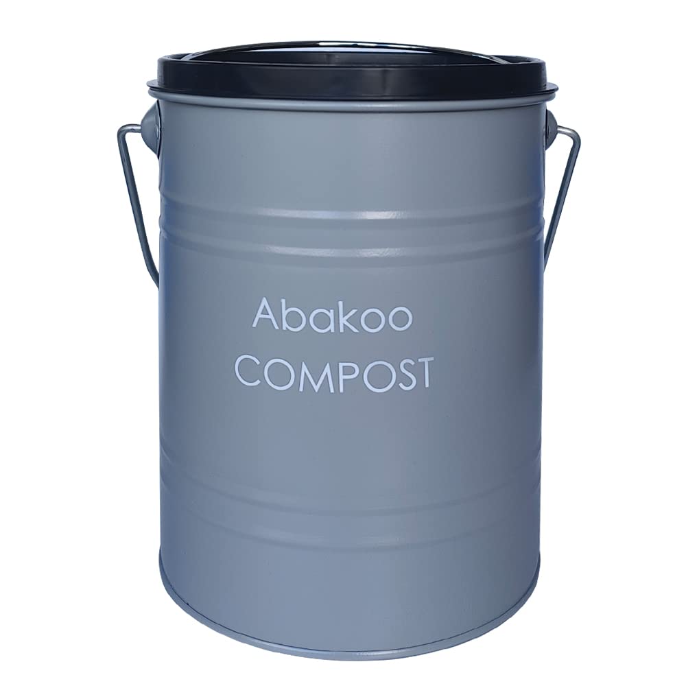 Abakoo Stainless Steel Compost Bin - Premium Grade 304 Stainless Steel Kitchen Composter - Includes 4 Charcoal Filter, Indoor Countertop Kitchen Recycling Bin Pail (1.0 Gallon (Galvanized))