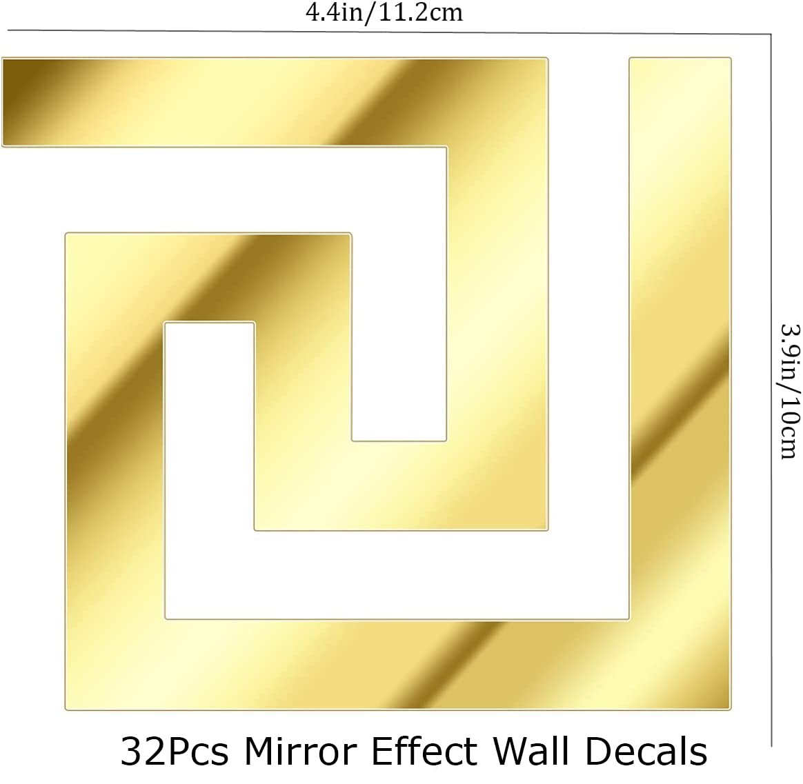 Lubise 32Pcs Gold DIY Mirror Stickers Removable Adhensive Wall Stickers Decals for Home Art Room Bedroom Background Decoration (Geometric Greek Key Pattern)