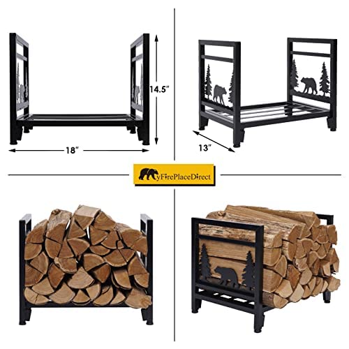 MYFIREPLACEDIRECT Firewood Rack, Heavy Duty Steel, Black, 19 x 13 x 14.8 in, Perfect for Fireplace, Stove, Fire Pit