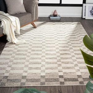 luxe weavers checkered geometric beige 5x7 area rug, indoor carpet