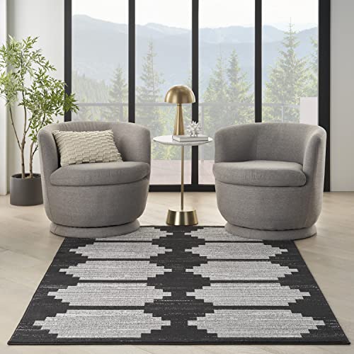 Nourison Modern Passion Geometric Black/Grey 6' x 9' Area -Rug, Easy -Cleaning, Non Shedding, Bed Room, Living Room, Dining Room, Kitchen (6x9)