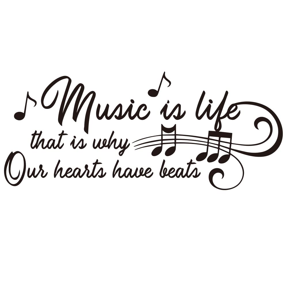 Music is Life That is why Our Hearts Have Beats Notes Music Score Instrument - Carved Black Vinyl Wall Decal Art Letters Quotes Home Decor Wall Letters Without Transparent Edge Not Printed Sticker