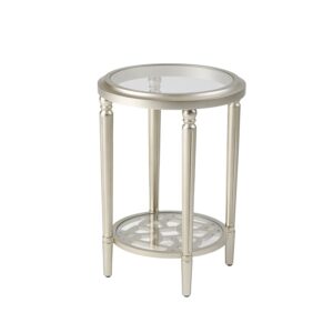 hompus modern end table w glass top & glass shlef, 2 tier round nightstand w shlef, wood side table glass small accent table for living room, bedroom, champagne