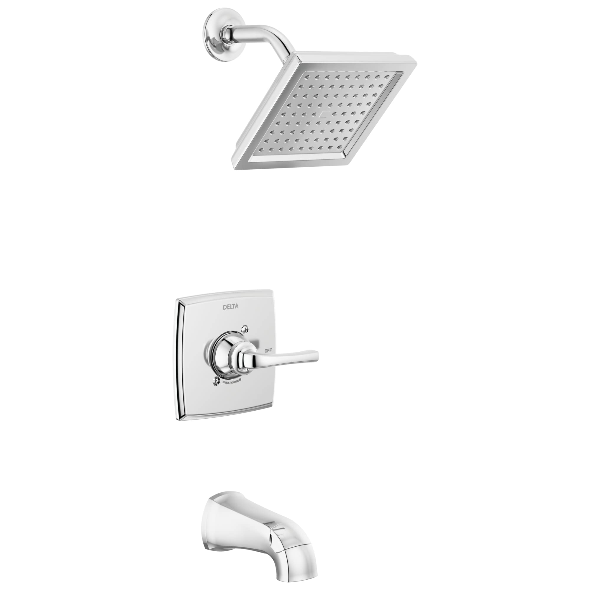 Delta Faucet Geist 14 Series Tub and Shower Trim Kit, Chrome Shower Faucet with Single-Spray Chrome Shower Head, Shower Faucet Set Complete, Chrome 144864 (Valve Included)