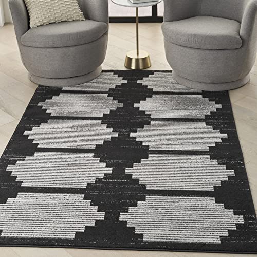 Nourison Modern Passion Geometric Black/Grey 6' x 9' Area -Rug, Easy -Cleaning, Non Shedding, Bed Room, Living Room, Dining Room, Kitchen (6x9)