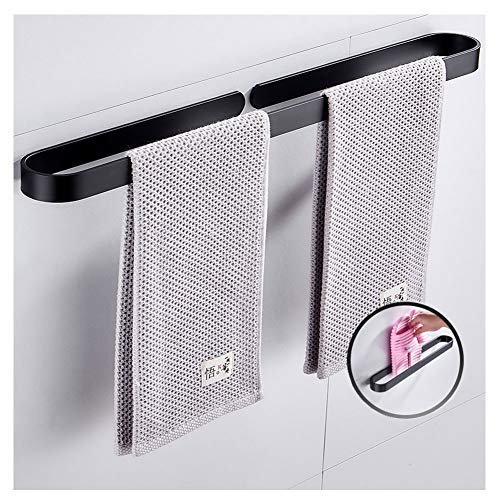 KLZUOPT Kitchen Towel Rack Wall Mounted Black, Self Adhesive Bathroom Towel Bar, Space Aluminum Rust Towel Holder for Kitchen Cabinet, Wall Hangers Tower Rail No Drilling Bath Tower Rack