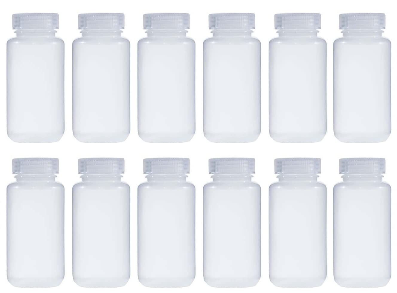 LUERFLEX 250ML 8OZ Nature Wide Mouth PP Plastic Reagent Bottles with Caps Pack of 12