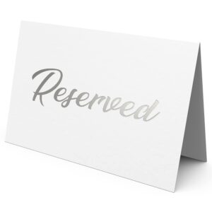 10 pack silver reserved table signs for wedding party restaurant - reserved signs for wedding - double sided reserved table signs - silver reserved signs for tables - silver tent reservation cards