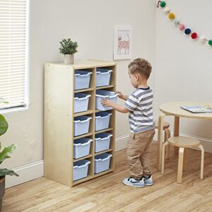 ECR4Kids Streamline 10 Cubby Tray Cabinet with Scoop Front Storage Bins, 5x2, Classroom Furniture, Powder Blue