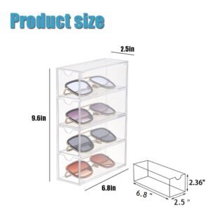 CLUQMEIK Acrylic Sunglasses Organizer with 4 Lid Drawer Organizer Rectang Supplies for Bathroom, Dorm, Desk, Countertop, Office (Transparent)