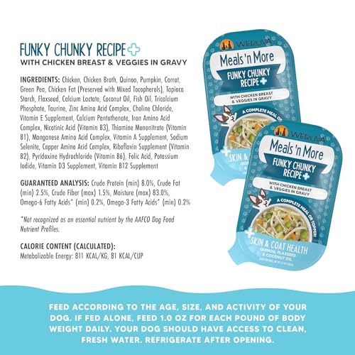 Weruva Meals 'n More Natural Wet Dog Food, Funky Chunky Plus Skin & Coat Health, 3.5oz Cup (Pack of 12)