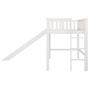 Majnesvon Twin Loft Bed with Slide,Wood Loft Bed Low Profile for Boys Girls, Built-in Ladder and Guard Rail,No Box Spring Needed