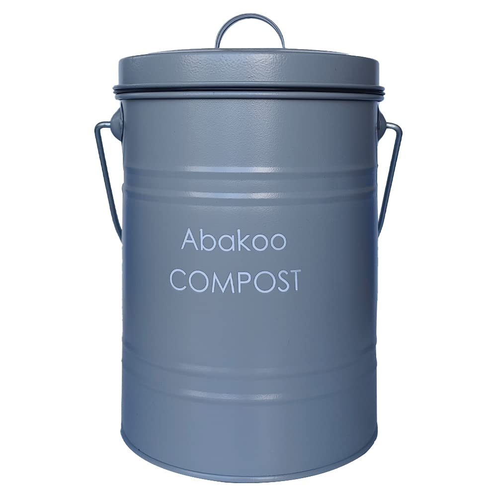 Abakoo Stainless Steel Compost Bin - Premium Grade 304 Stainless Steel Kitchen Composter - Includes 4 Charcoal Filter, Indoor Countertop Kitchen Recycling Bin Pail (1.0 Gallon (Galvanized))