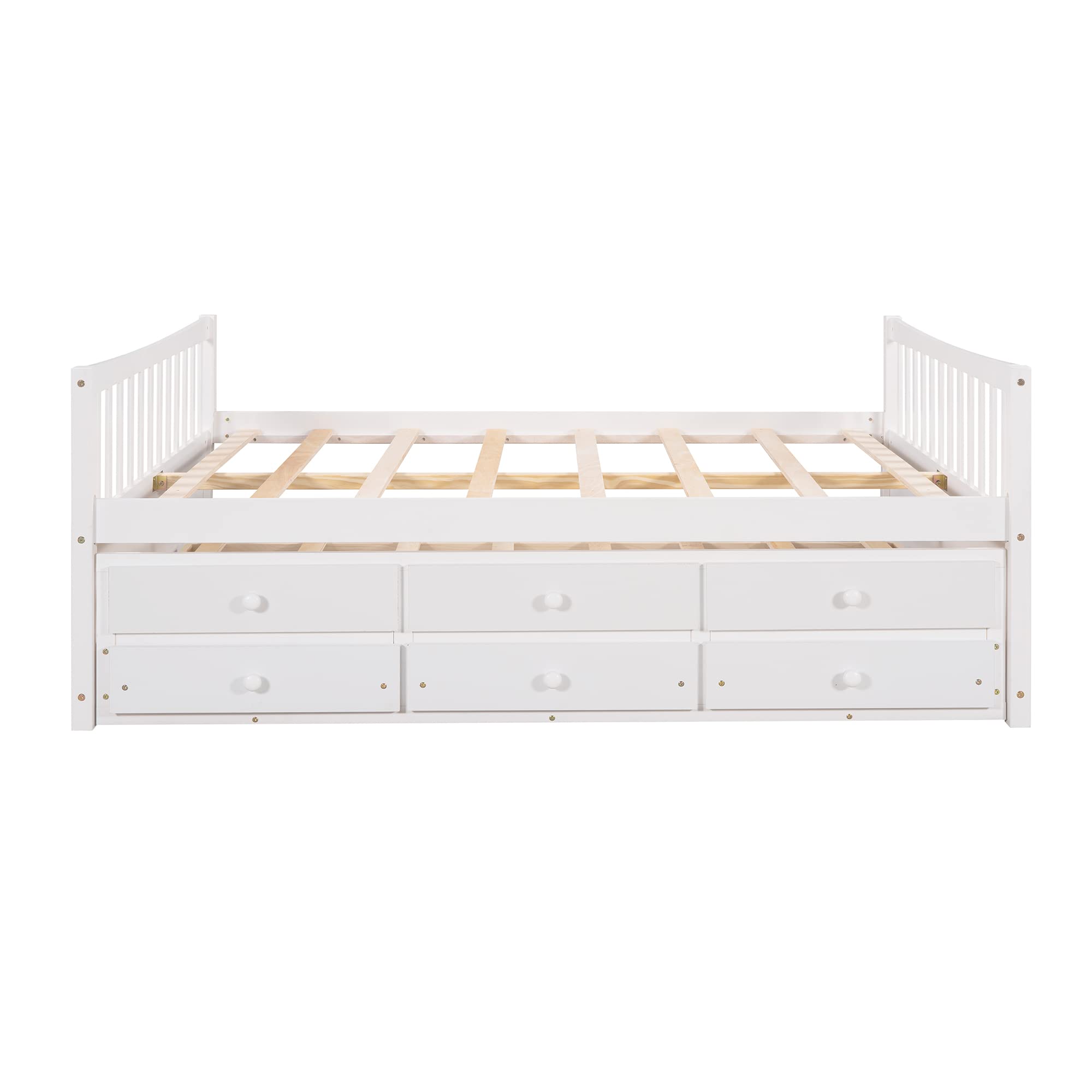 Harper & Bright Designs Full Size Daybed with Twin Size Trundle and 3 Storage Drawers, Wood Full Captain’s Bed with Trundle Bed, Full Platform Bed Great for Kids Guests Sleepovers (White)