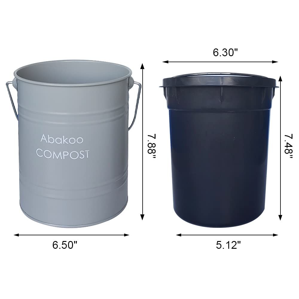 Abakoo Stainless Steel Compost Bin - Premium Grade 304 Stainless Steel Kitchen Composter - Includes 4 Charcoal Filter, Indoor Countertop Kitchen Recycling Bin Pail (1.0 Gallon (Galvanized))